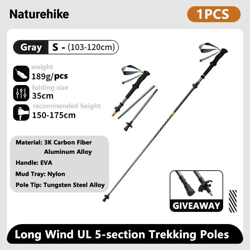 Naturehike bâtons de Trekking en Fiber de carbone 5 Sections bâtons d'escalade pliants portables randonnée en plein air bâtons de marche pliables