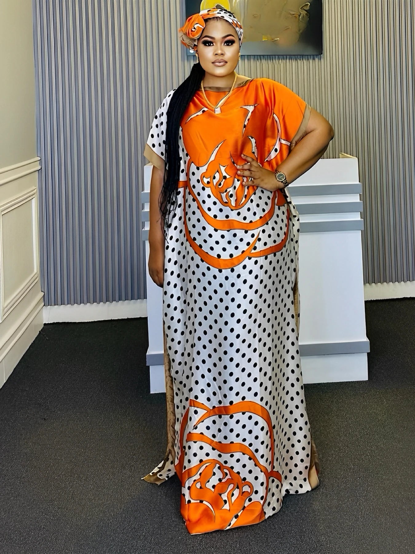 Robe caftan à col rond, robe ample à manches chauve-souris à la mode avec écharpe, vêtements pour femmes