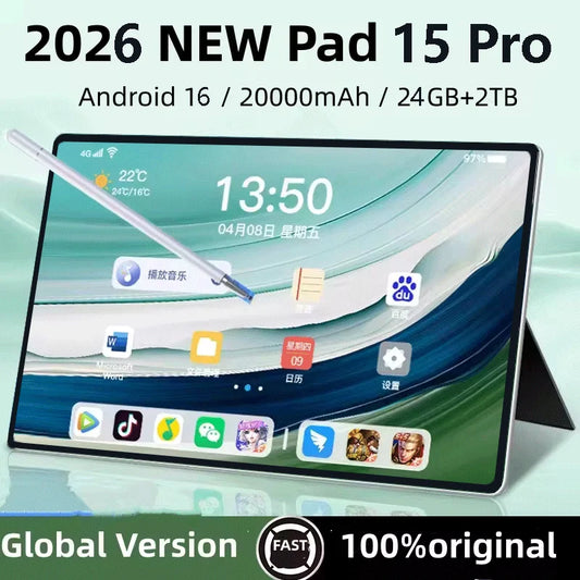 Tablette PC Android 16 2026 — 24 Go RAM, 2 To ROM, 5G, double SIM, écran HD plein écran, mini PC (v3)