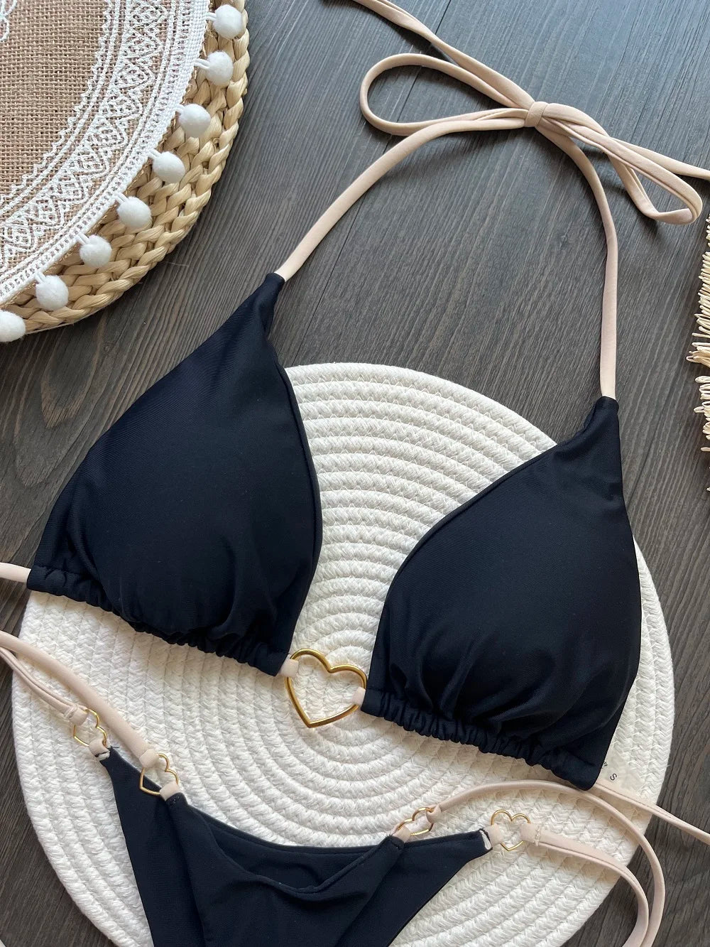 RUOTONSEPT-Maillot de bain deux pièces sexy pour femme, bikini brésilien, couleur unie, col licou, triangle, culotte tanga