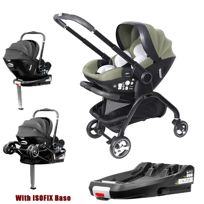 4-in-1 Baby Stroller, Child Car Seat with ISOFIX Base, Portable and Lightweight Luxury Stroller for Newborns