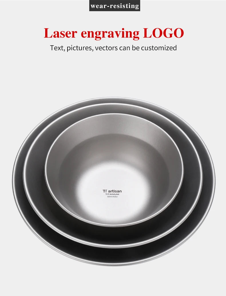 Tiartisan-Filles à repas de camping en titane, assiettes, ustensiles, randonnée en plein air, ultraléger, portable, empilable, plats à salade, ensemble de britware