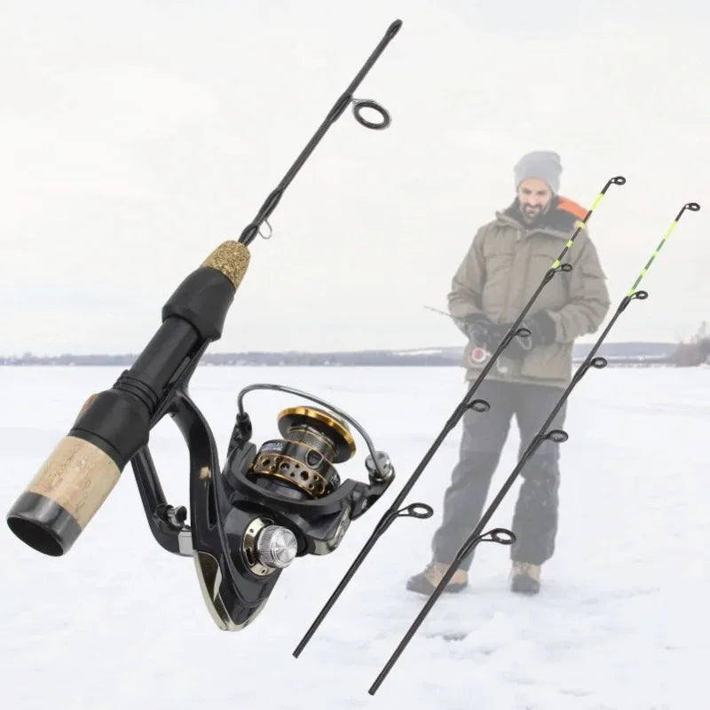 Canne à Pêche sur Glace Télescopique 60cm avec Moulinet — Carbone Hiver