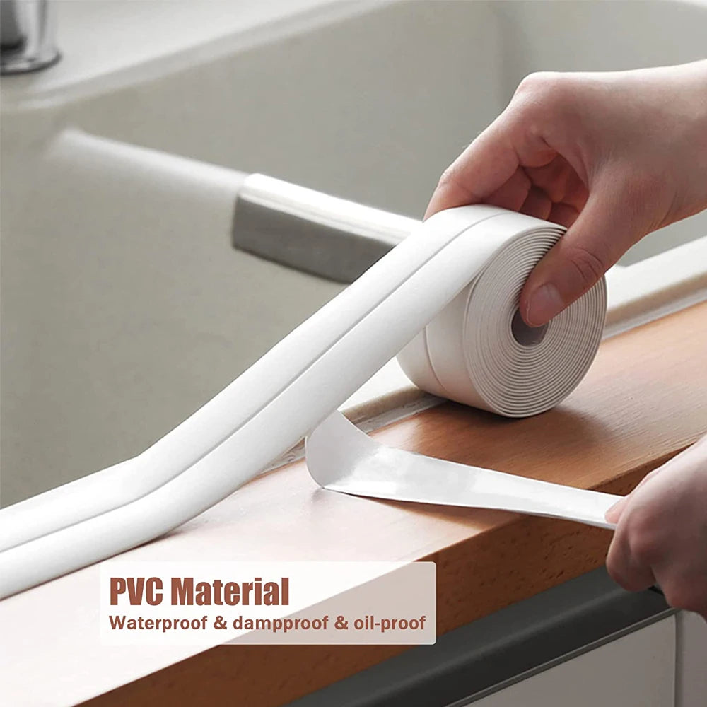 Cinta de sellado de PVC autoadhesiva para bañera, 3.2M, resistente al aceite, adhesivo de pared para esquina de borde de fregadero de cocina, tira de sellado impermeable para inodoro