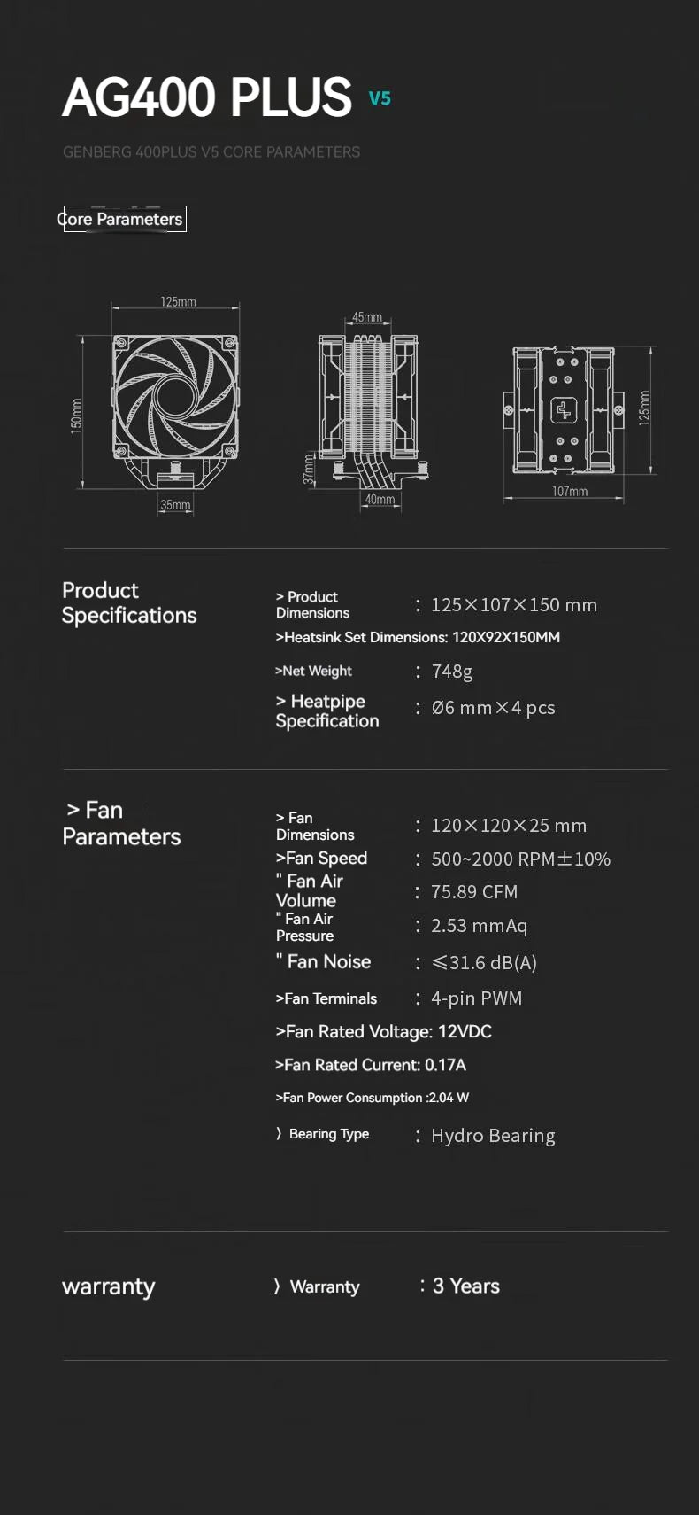 Refroidisseur de processeur DeepCool AG400 Plus 4 caloducs double ventilateur 220W, ventilateur 120mm, refroidisseur d'air pour processeur LGA1700 1851 AM5 AM4, radiateur de refroidissement par air