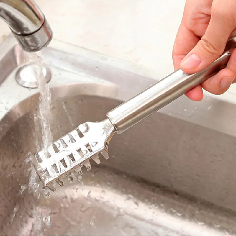 OYOO-Grattoir à écailles de poisson à double rangée en acier inoxydable, chaîne multi-usages, couteau de détartrage, outil de brosse à poisson, 1PC