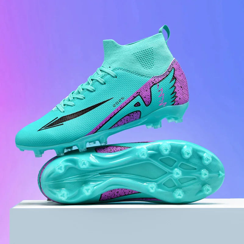 wrfskm Chaussures de Football Futsal Homme FG Montantes — Cuir Verni, Semelle TPR EU 31–48