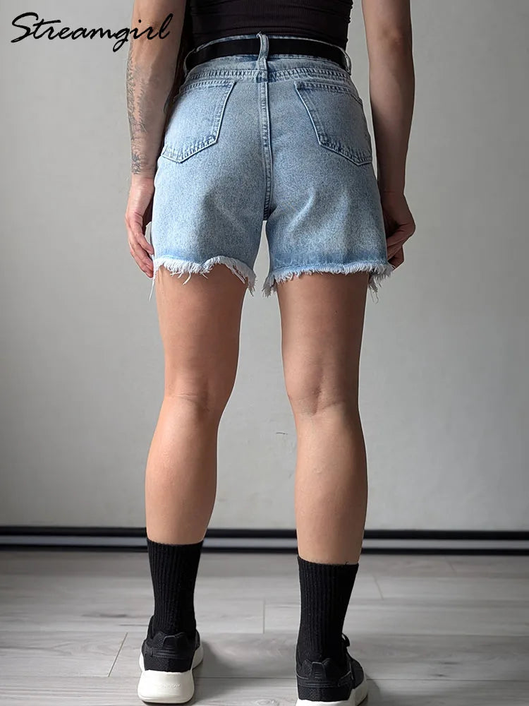 Streamgirl Blue Women's Denim Shorts Summer High Waist Casual Chic Loose Jean Shorts for Women Summer 2025 Denim Short Woman