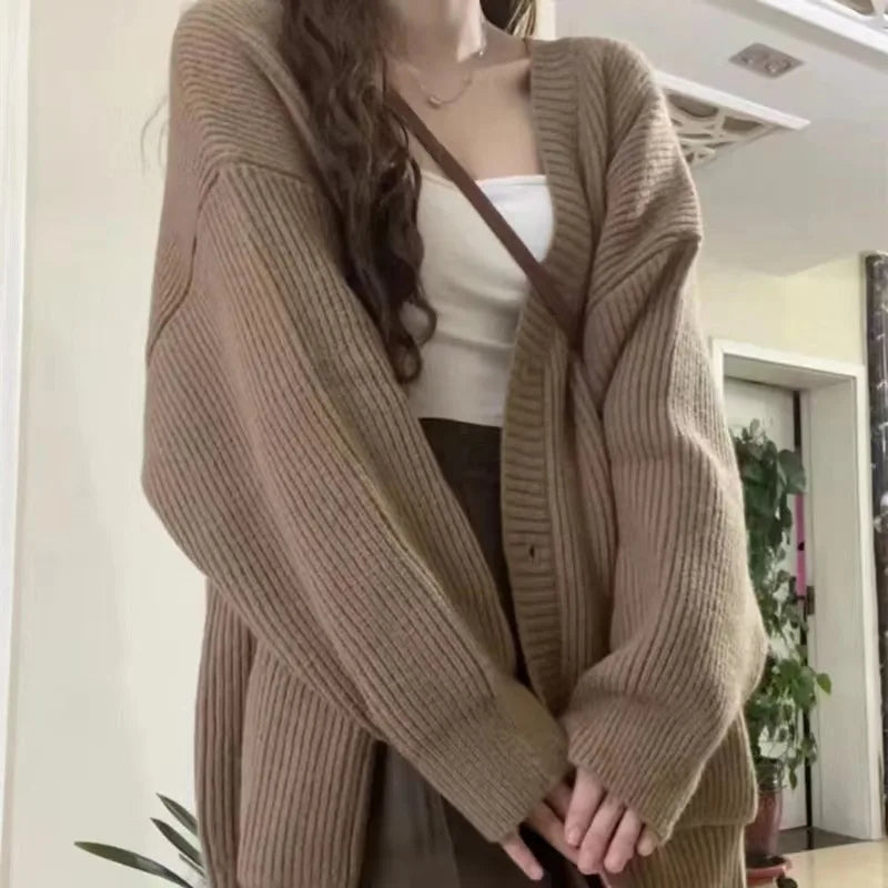 Cárdigan de mujer otoño invierno, abrigos suéter, moda femenina, cuello en V, manga larga, suelto, punto, chaquetas, suéter, cárdigan informal