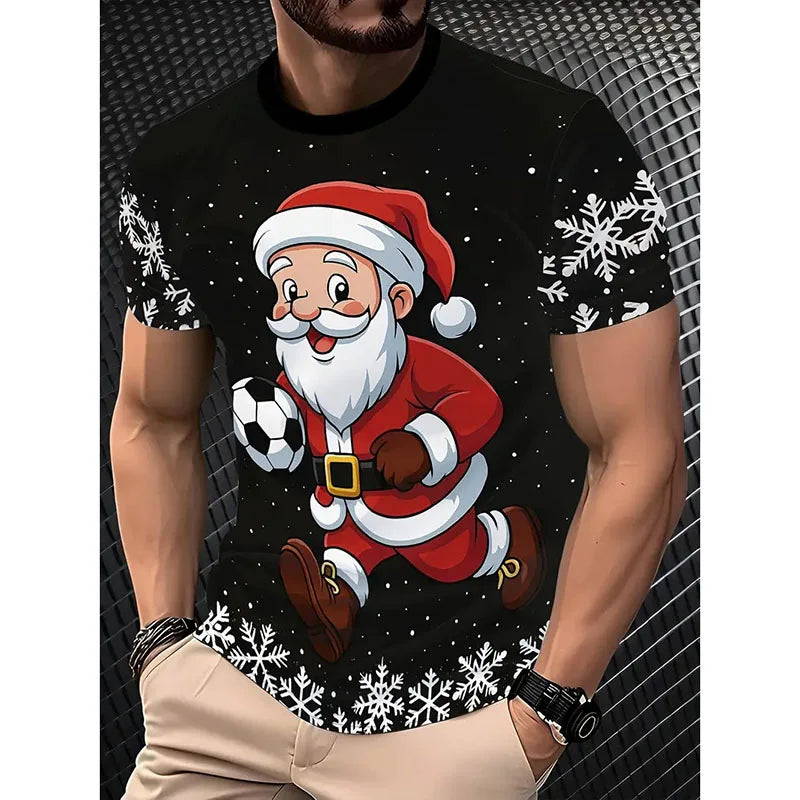 T-shirt Noël unisexe 2026 — père noël imprimé, mignon, drôle, manches courtes, cadeau enfant