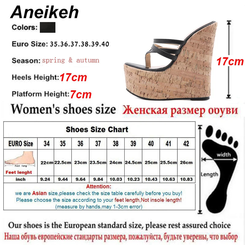 Aneikeh Women's Sexy Slippers 2026 Summer Wedges Platform High Heel Fashion Slip-on Rome Narrow Band Party Shoes