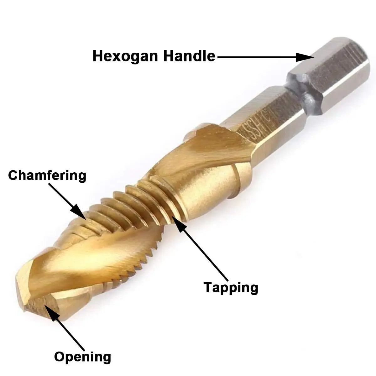 Brocas MeaccelerTap de titanio, vástago hexagonal, rosca de tornillo HSS, máquina de tornillos, macho de roscar compuesto, M3, M5, M6, M8, M10, herramientas manuales