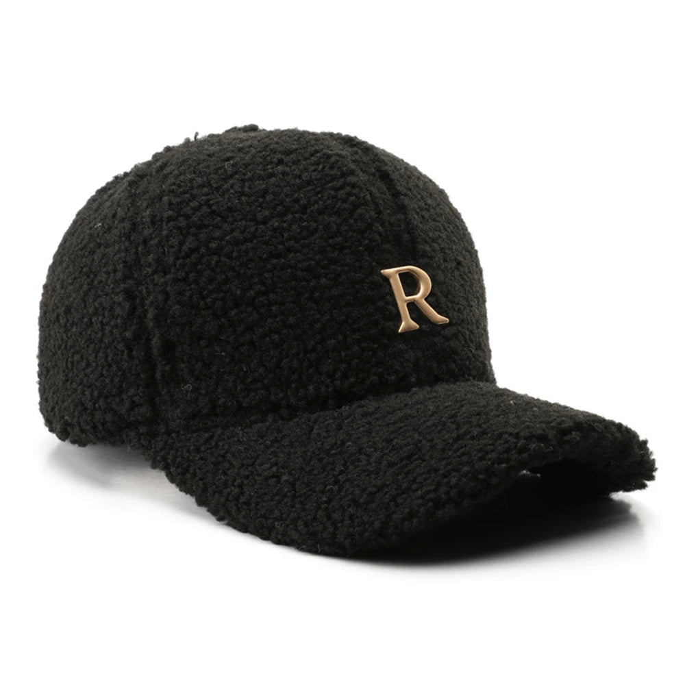 FS Luxury Brand Green Lambswool Baseball Caps for Men, Designer Cap with Golden Letters for Women, Winter Warm Trucker Hat, Women's Cap