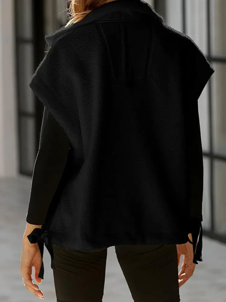 Gilet polaire pelucheux pour femme, surdimensionné, sans manches, Sherpa, chaud, boutonné, vêtements d'extérieur avec poches