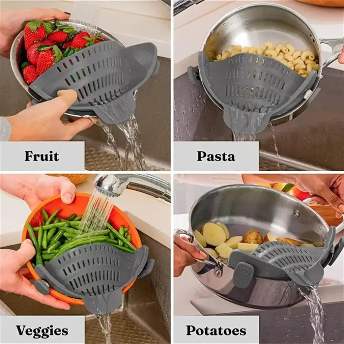Passoire à clipser en silicone réglable, casseroles et bols, déterminer la proximité, liner pour nouilles et pâtes, 1PC