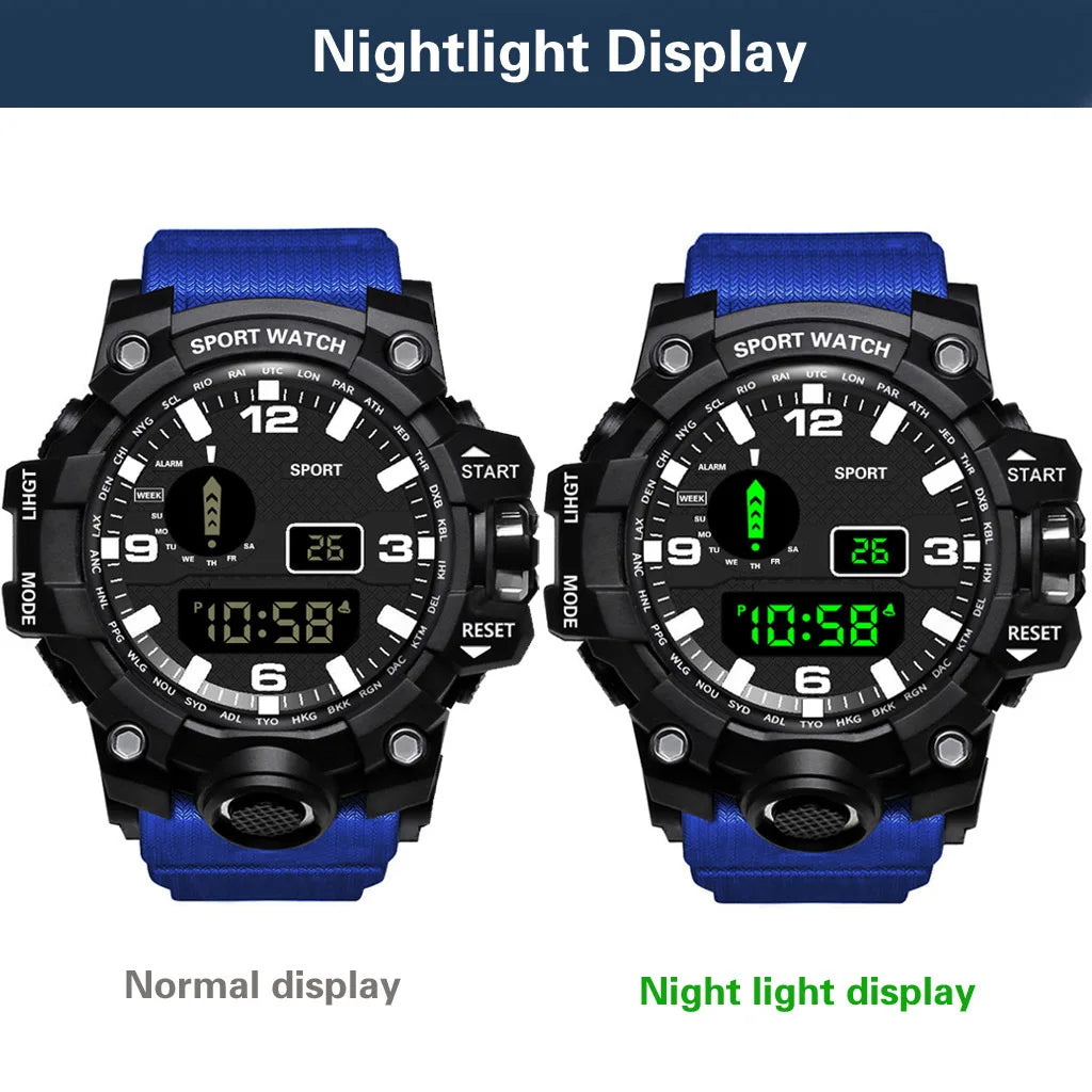 Montre pour hommes de mode sport montre-bracelet électronique grand cadran multifonctionnel étanche alarme lumineuse enfants montre militaire pour hommes