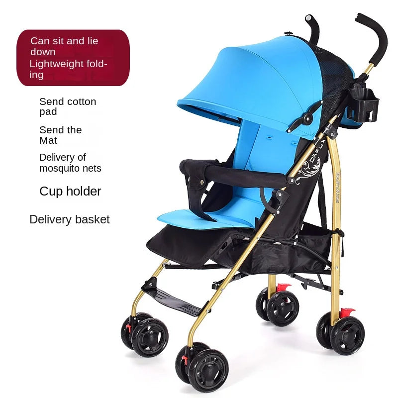 Cochecito de bebé CBX500 con asa dorada, se puede sentar y acostar, cochecito plegable ultraligero, cochecito de viaje y para exteriores