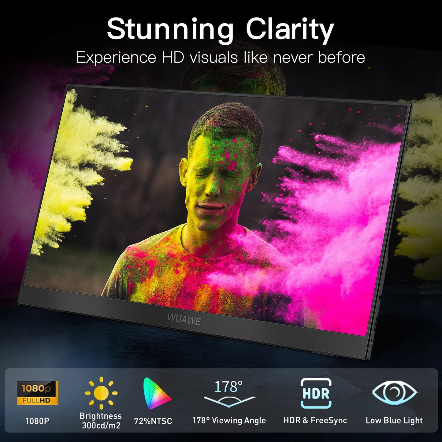 Moniteur portable pour ordinateur portable, 15.6 pouces, 1080p, 72 NTSC, 100 sRGB, USB C, HDMI, deuxième écran d'ordinateur de voyage externe avec HDR