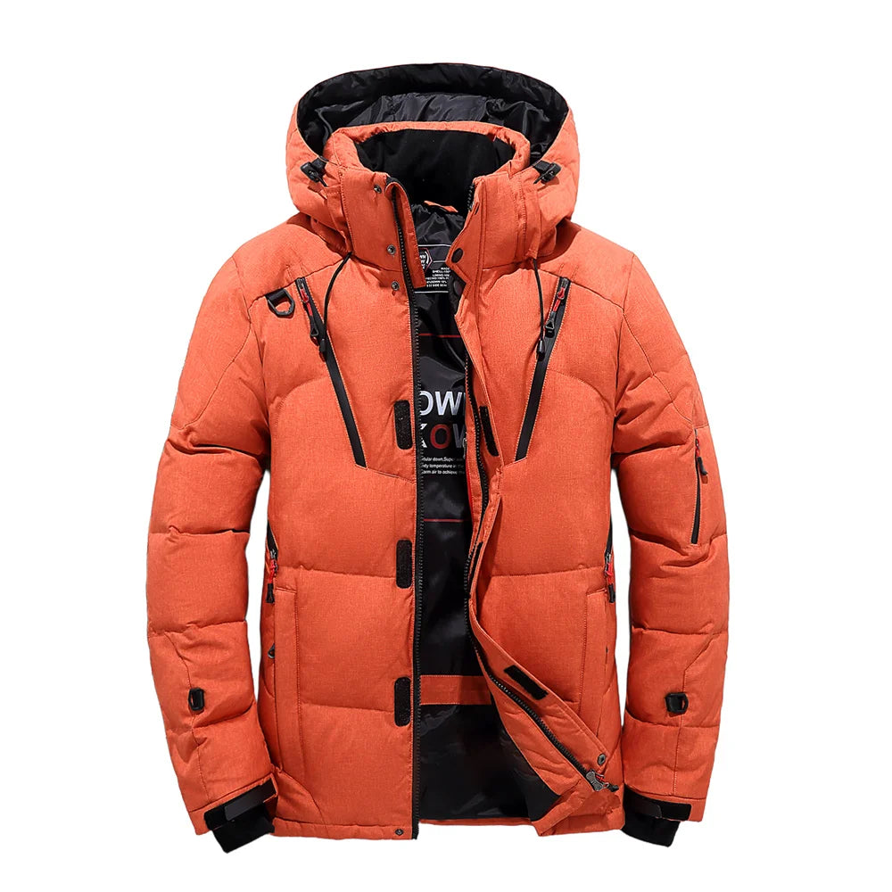 Men's Outdoor Lightweight Warm Detachable Collar Down Jacket Winter New Casual Fashion Multi-Pocket Workwear Down Coat