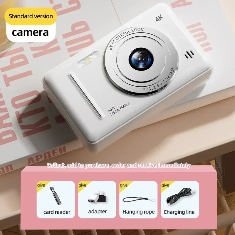 Appareil photo numérique rétro CCD portable — double caméra, flash, 50 MP, mise au point automatique
