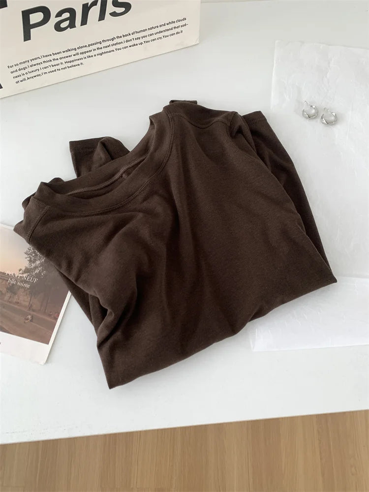 Women's long-sleeved T-shirt, silk wool splice, thin top, soft, waxy, solid color, spring summer