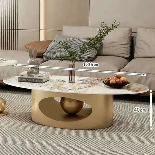 Tables basses modernes effet marbre — pieds métal blanc, table d'appoint ovale, nordique, salon, meubles