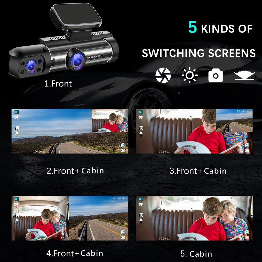 Dashcam HD 1080P Double Objectif Cabine — Mini DVR Boîte Noire Intérieur
