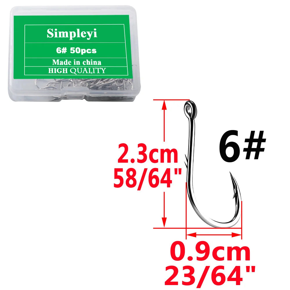 High carbon steel barbed fishing hooks, single circle hook set, sea worm, carp, fly fishing accessories, fish hook, 50 pieces per box