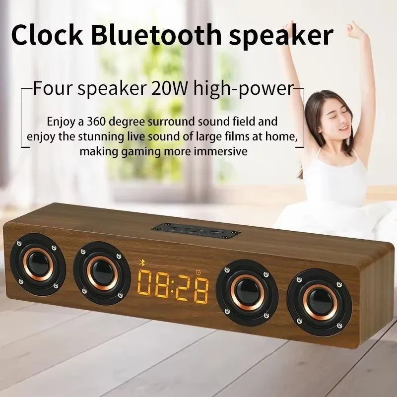 W8C – retro wooden soundbar, wireless Bluetooth speakers, tabletop computer horn, portable heavy bass, stereo surround music sound