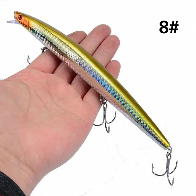 Leurre de pêche au vairon en plastique, appât Éldur, manivelle laser, gros faux poissons, appâts de pêche en mer, 16 couleurs, 18cm, 24g