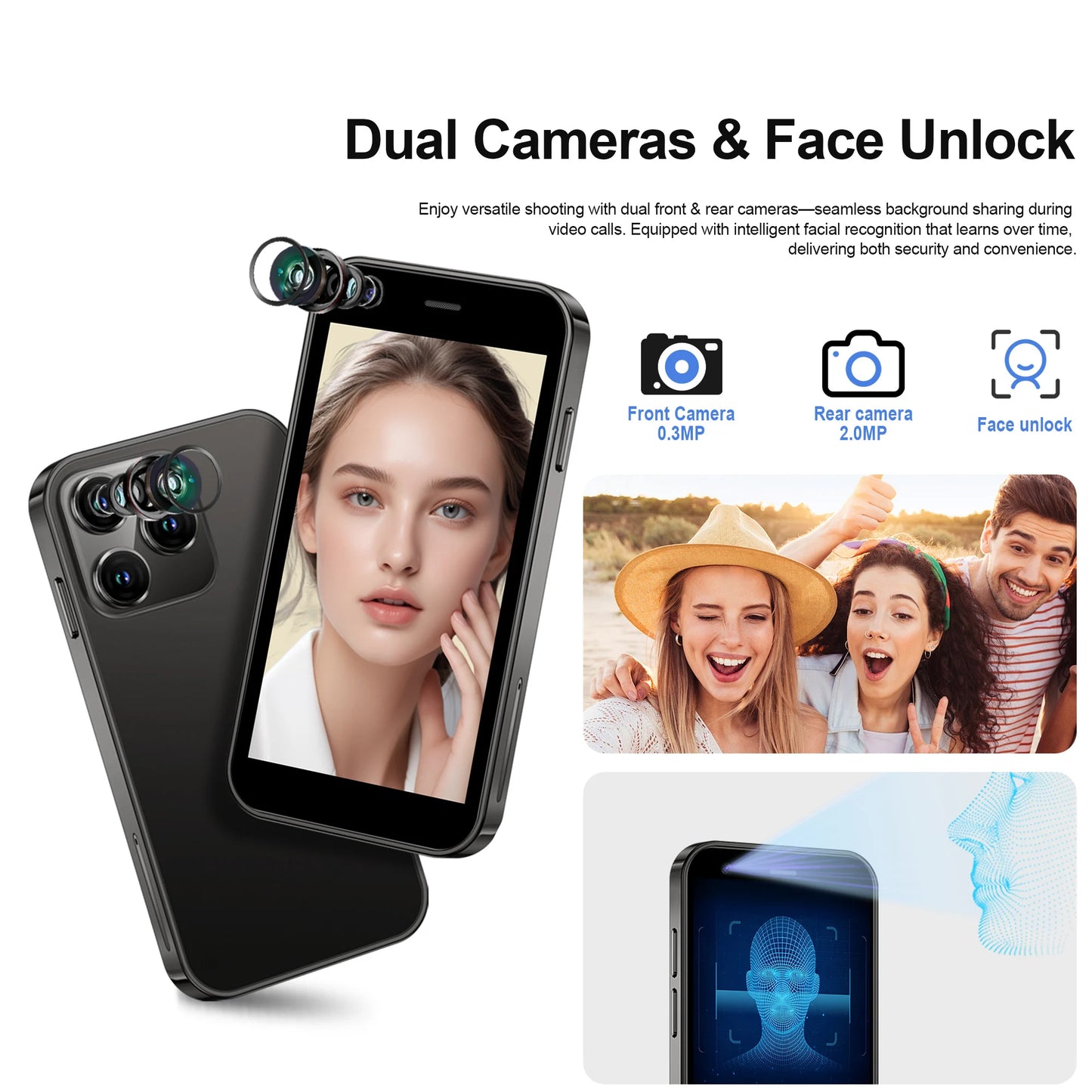 Mini Smartphone SERVO, pantalla de 3.0 pulgadas, 2GB + 16GB, WCDMA 3G, reconocimiento facial, GPS WiFi, Play Store, Android Smart Phone, doble SIM en espera