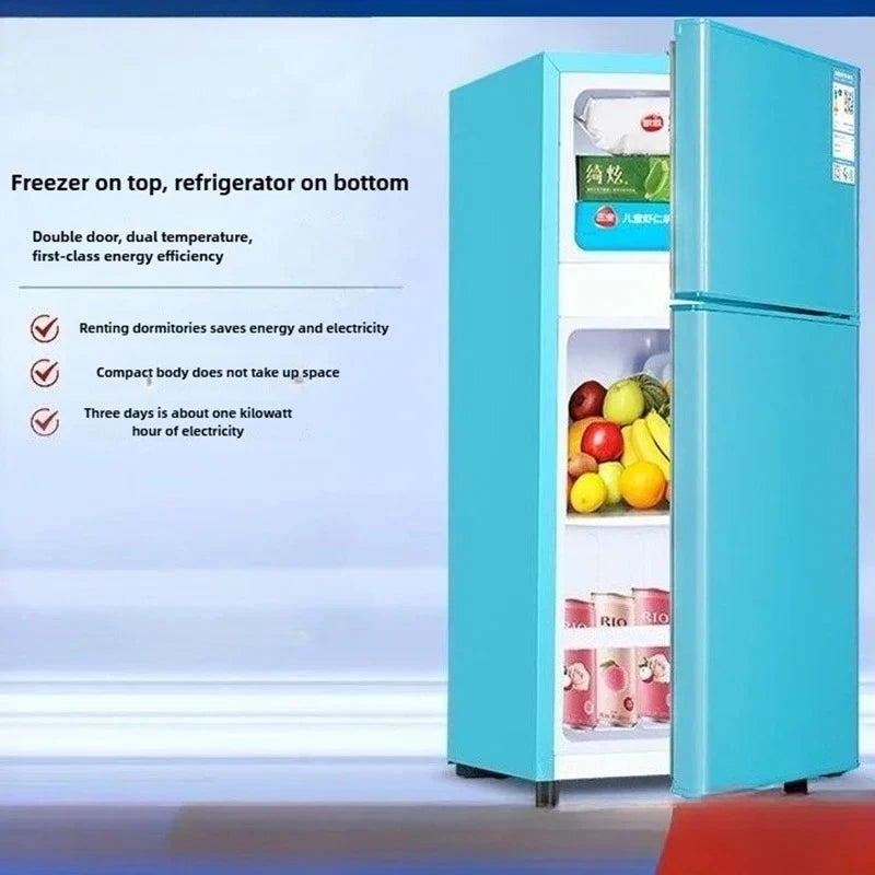 Refrigerador de doble puerta para apartamento de alquiler, pequeño refrigerador doméstico con congeladores profundos, refrigerador de bajo consumo de nivel uno