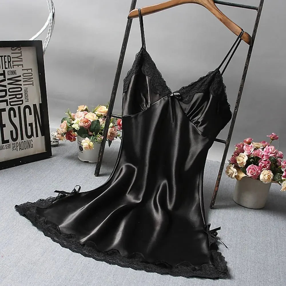 Sexy Lace Patchwork Camisole Lingerie Chemise Nightdress Wedding Silk Robe Nightwear Women Nighties Sleepwear Sexy Nightgowns