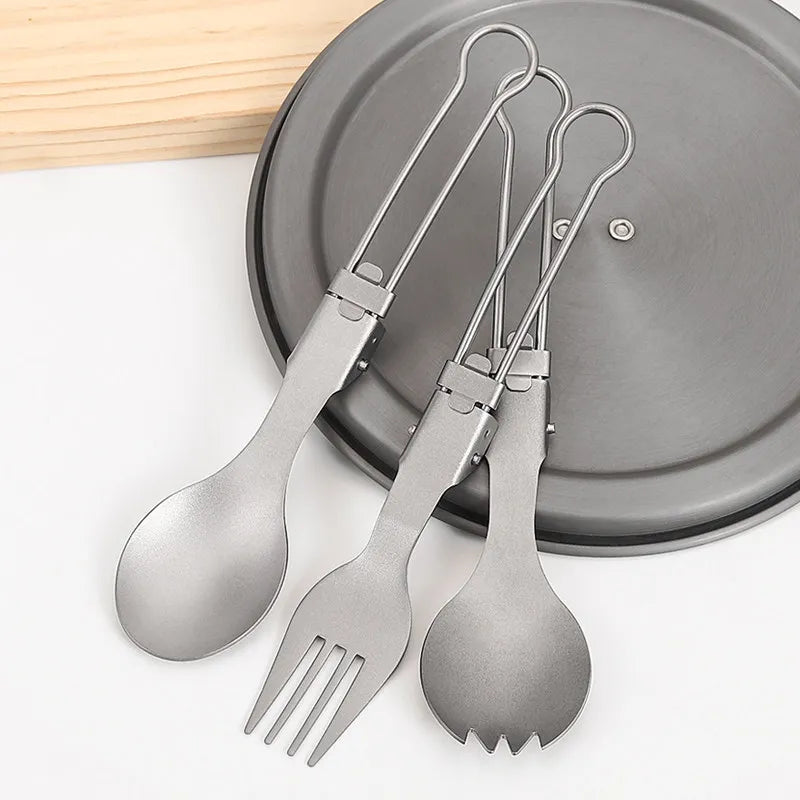 Cuillère à salade pliable en titane, cuillère à salade légère et portable pour le camping en plein air, la randonnée, le sac à dos, les voyages