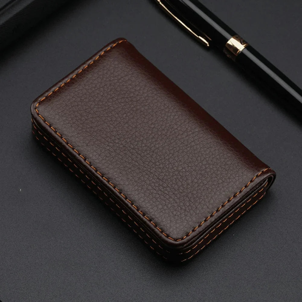 Stitched PU Leather Credit Card Holder, Business Card Case, Wallet with Magnetic Closure for Men and Women