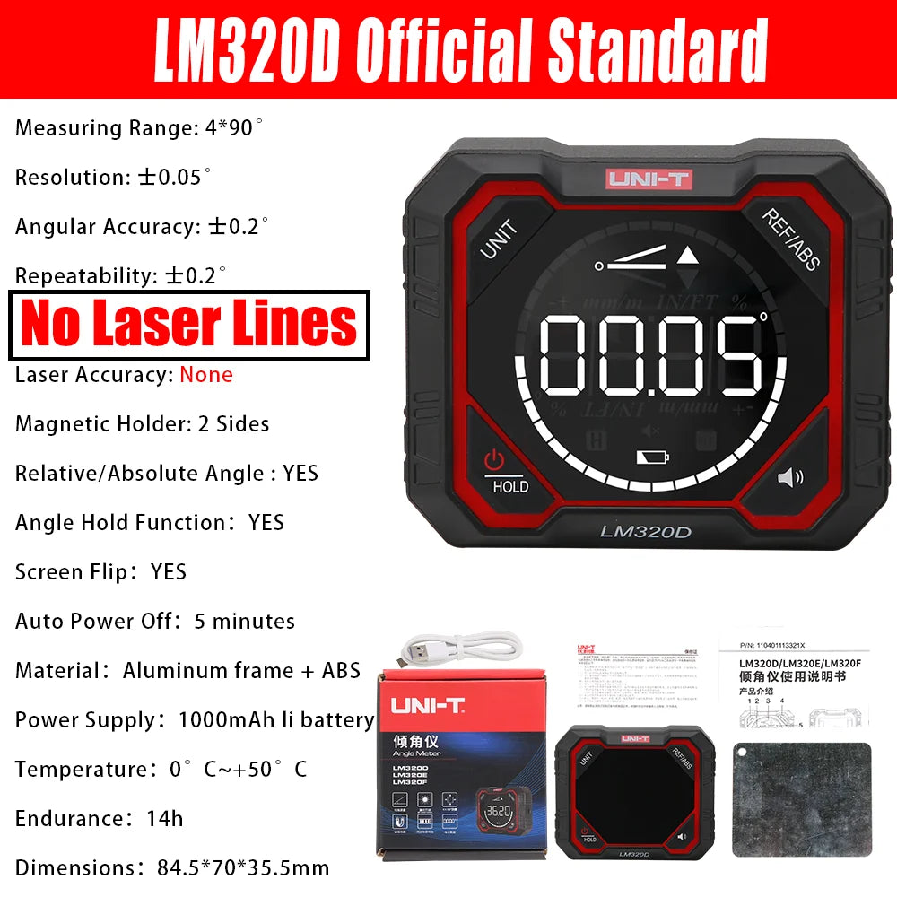Inclinonomètre numérique laser haute précision — 4x90°, magnétique, mesure relative et absolue