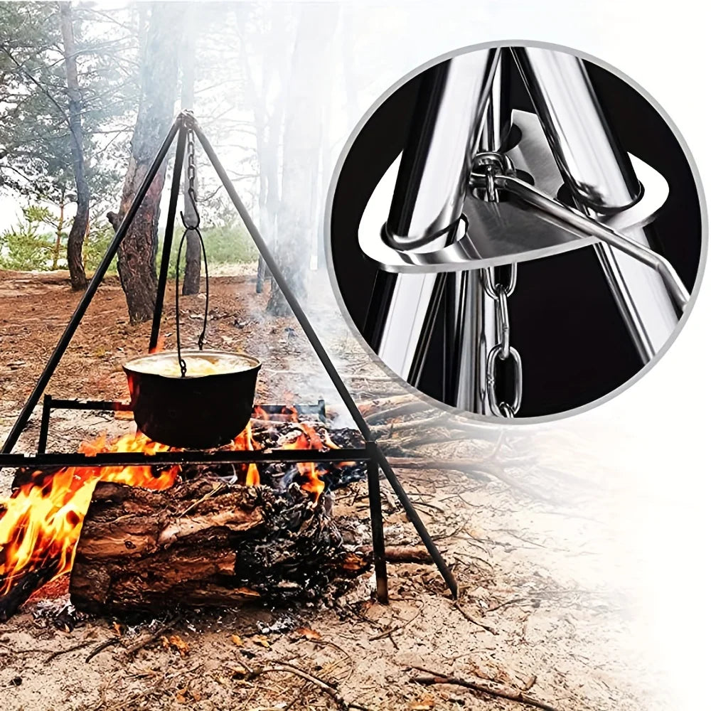 Trépied barbecue camping en acier inoxydable – Support suspendu portable et détachable pour feu de joie