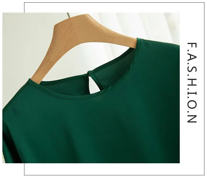 Nouveauté 2026 – T-shirt basique en satin de soie à manches courtes pour femme, col rond, coupe décontractée et légère, chemisier ample pour femme
