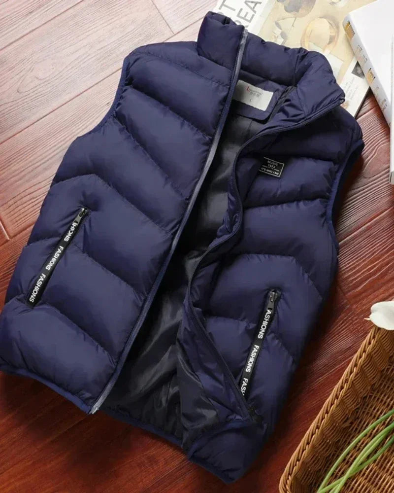 Men's Sleeveless Puffer Coats, Solid Color Down Vest, Winter Warm Gilet, Outerwear, Windbreaker, New Collection 2024