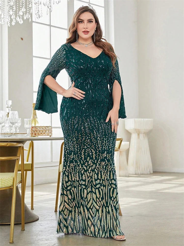 Grande taille élégante paillettes noir robe de soirée 2025 femmes formelle Maxi bal manches longues fête luxe robe de Cocktail