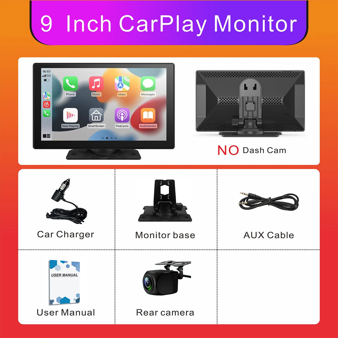 Pantalla Carplay para coche, Carplay inalámbrico portátil de 10" y Android Auto, receptores de audio estéreo para coche con enlace espejo y navegación GPS