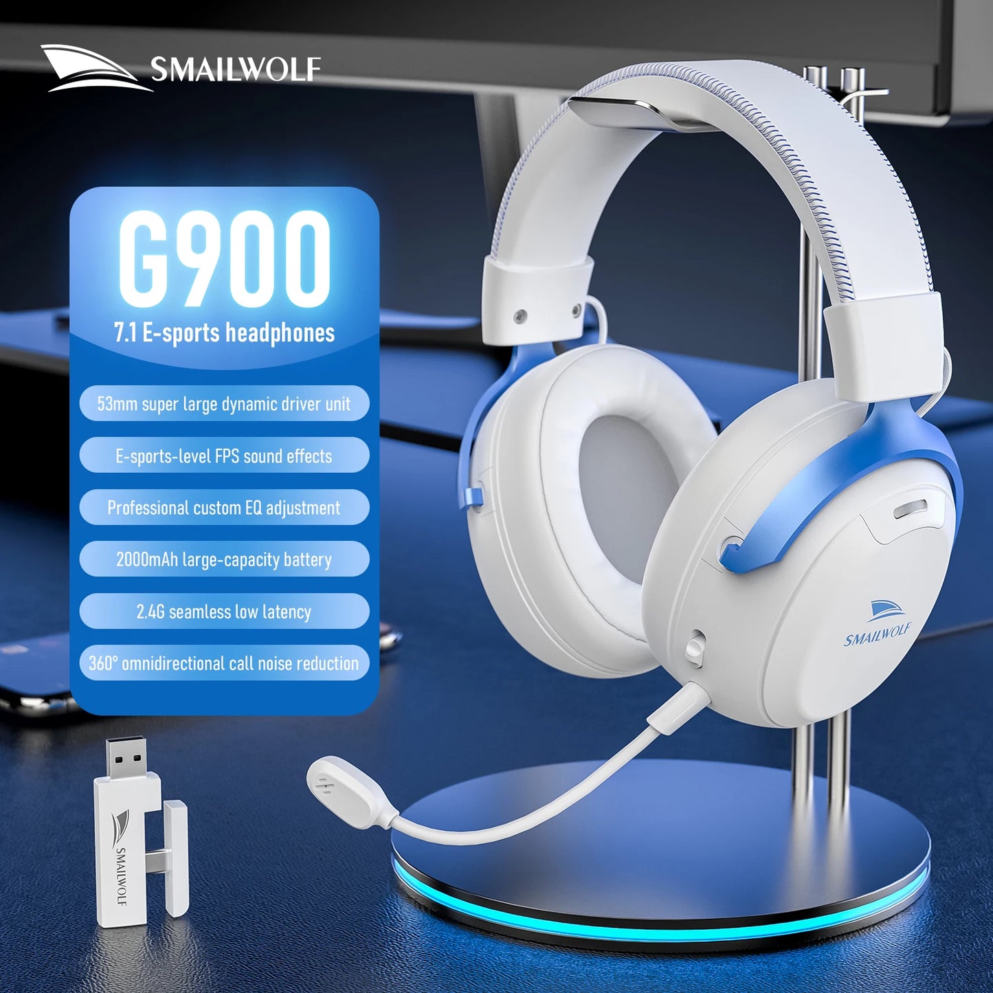 SMAILWOLF L80 Wireless Wired Three-Mode Gaming Headset Laptop Home Lightweight Headphone with Microphone