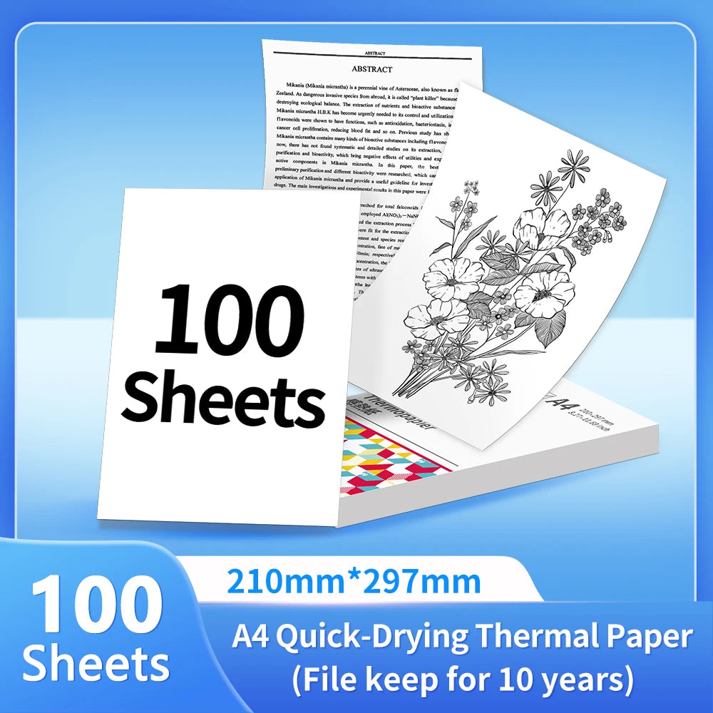 Papier thermique A4 pour imprimante portable — séchage rapide, continu, 2 rouleaux