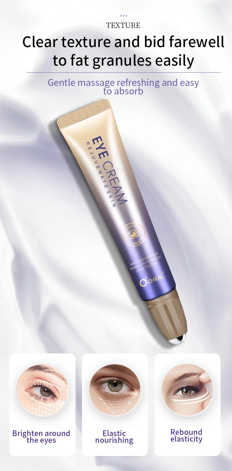 O'CHEAL – Crema antiarrugas para ojos con bola rodante, secado rápido, hidratante, ácido hialurónico, suero refrescante para ojos, atenúa las líneas finas