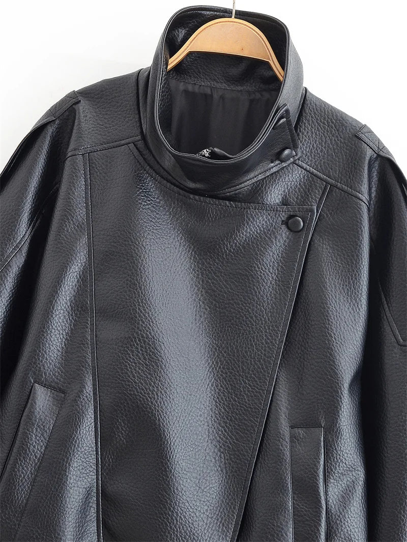 Veste femme automne 2025 nouveau noir à manches longues galets Faux cuir veste moto Style personnalité mode