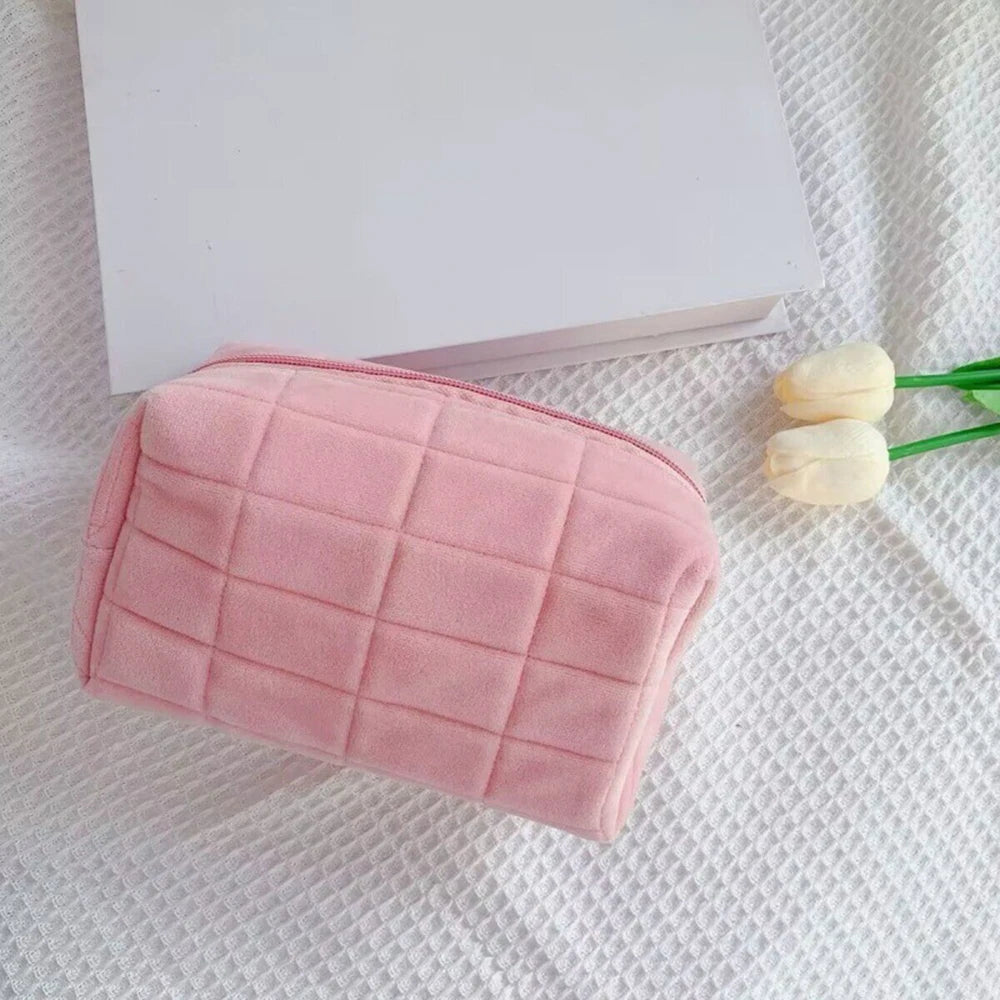 Pochette Cosmétiques en Peluche Douce — Organisateur Voyage Couleur Unie Femme
