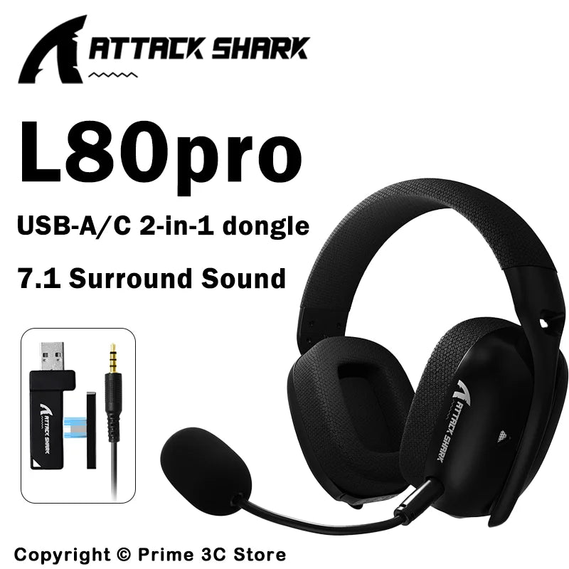 ATTACK SHARK L80PRO Auriculares inalámbricos para juegos 2.4G/BT/con cable ultraligeros de 40mm con controladores de baja latencia para PC PS5 Switch Xbox