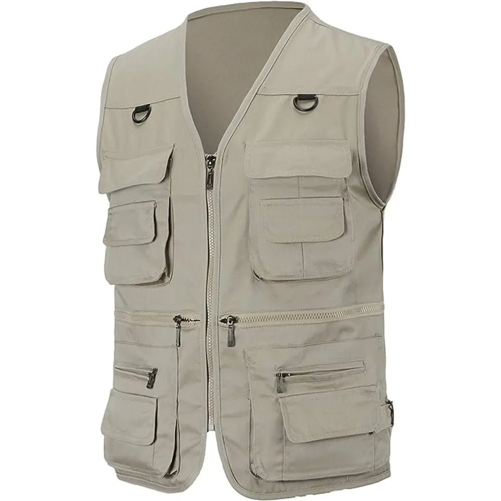 Gilet de randonnée en plein air pour hommes, multi-poches, respirant, pour la chasse et la pêche, veste de sport fine et Simple pour l'extérieur