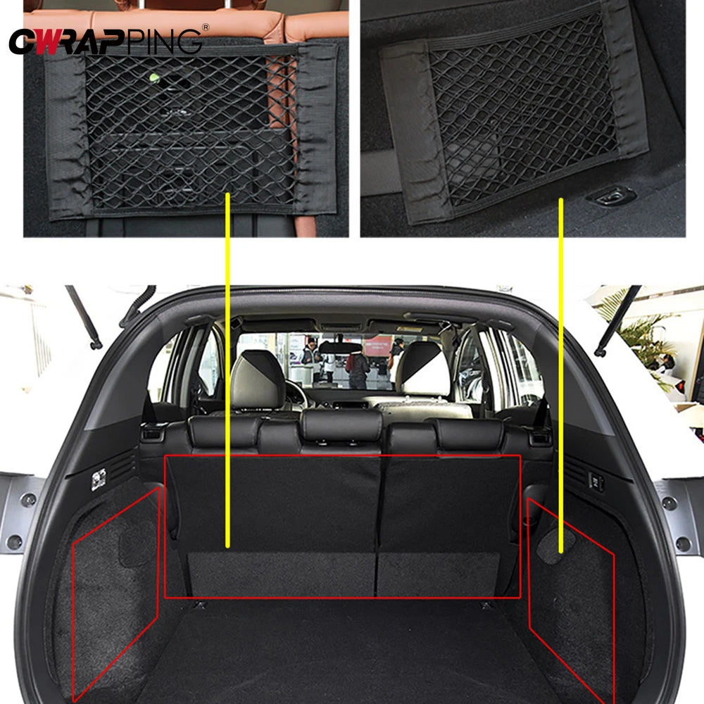 Sac de rangement pour coffre de voiture, filet en nylon, organisateur de coffre arrière de voiture, filet à bagages élastique, poche, fournitures pour véhicules