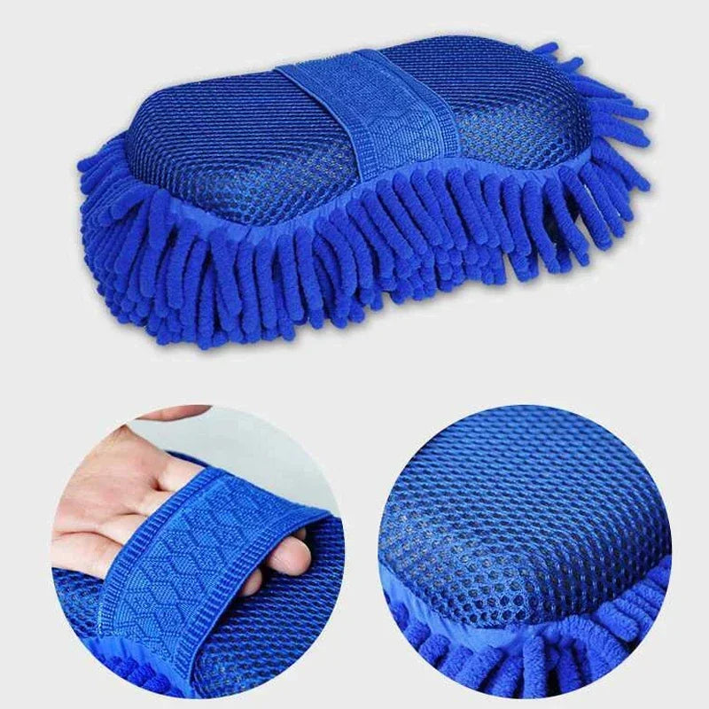 2pcs Blue Microfiber Chenille Car Wash Sponge, Maintenance Wash Brush Pad, Books Tool, Auto Washing Towel, Gloves, Styling Accessories